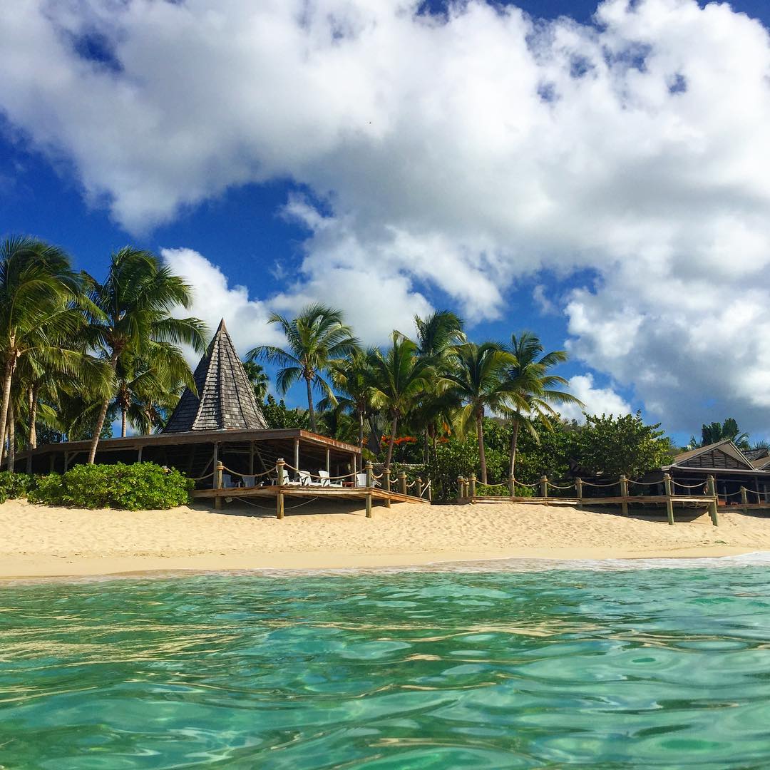 View of beach cabana from the ocean.